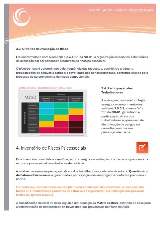 Laudo de fatores psicossociais (matriz de risco)