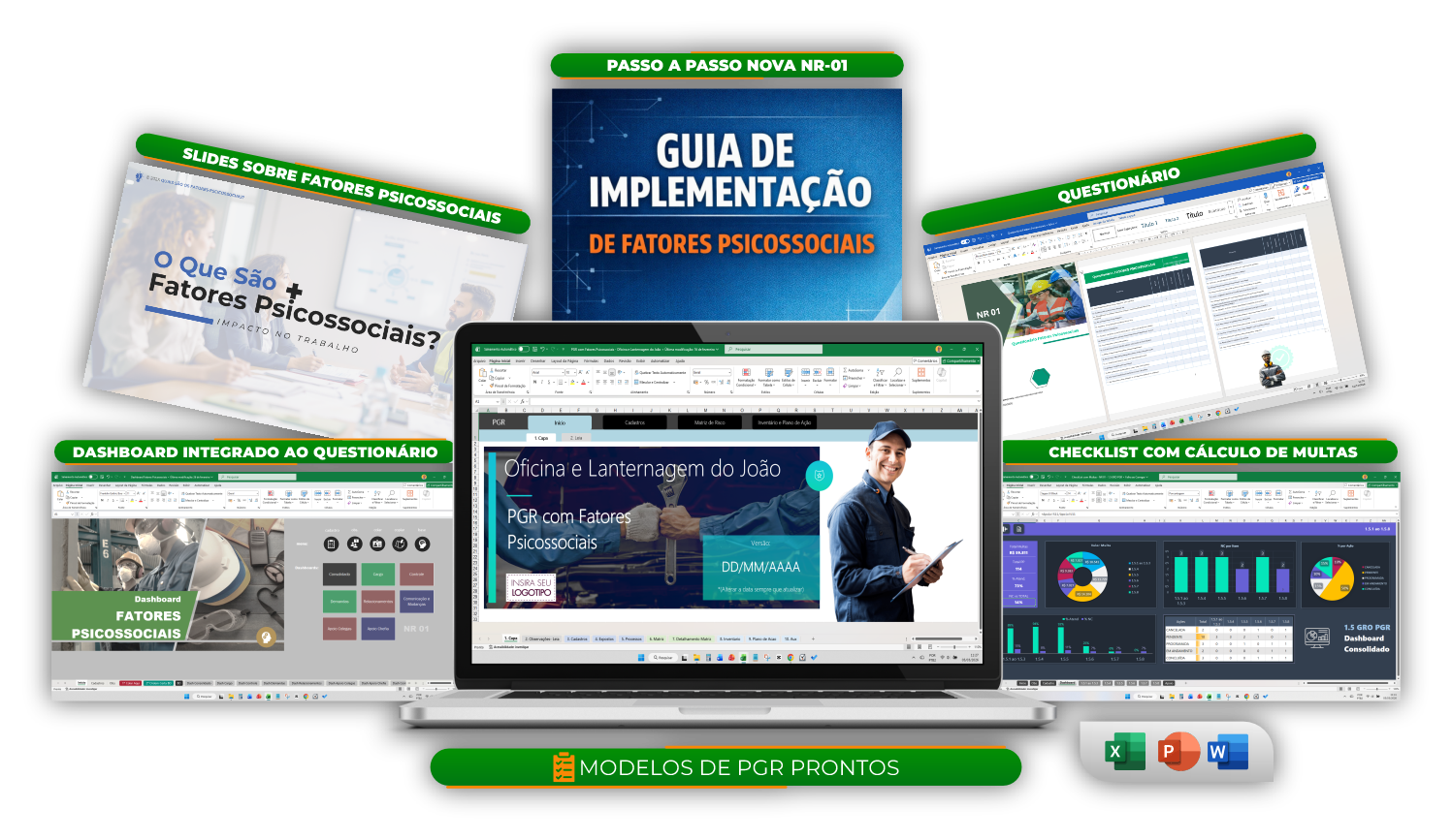Modelos de PGR Prontos, Questionário Fatores Psicossociais, Guia de Implamentação, DAashboard Fatores Psicossociais e muito mais