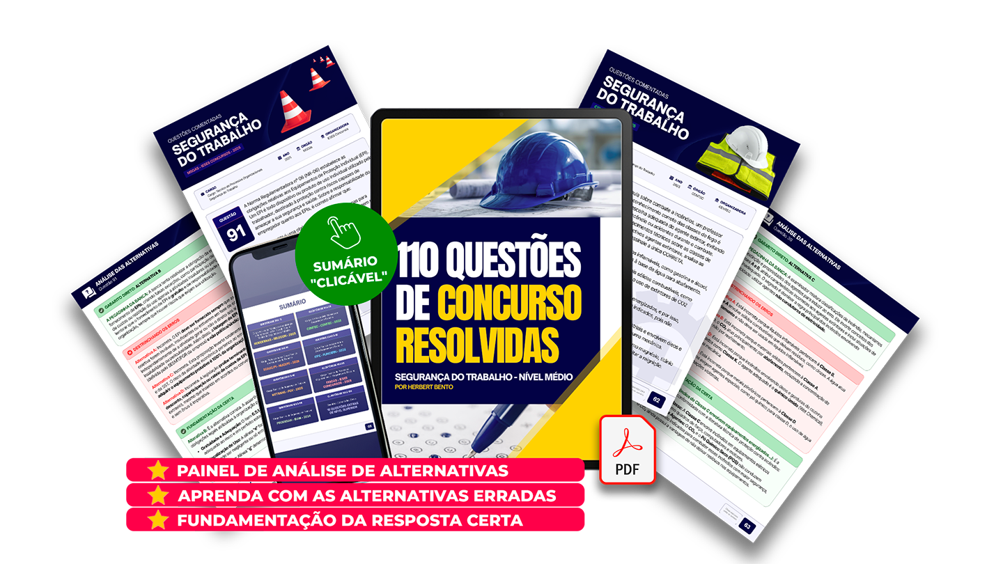 110 QUESTÕES DE CONCURSOS RESOLVIDAS - SEGURANÇA DO TRABALHO - NÍVEL MÉDIO